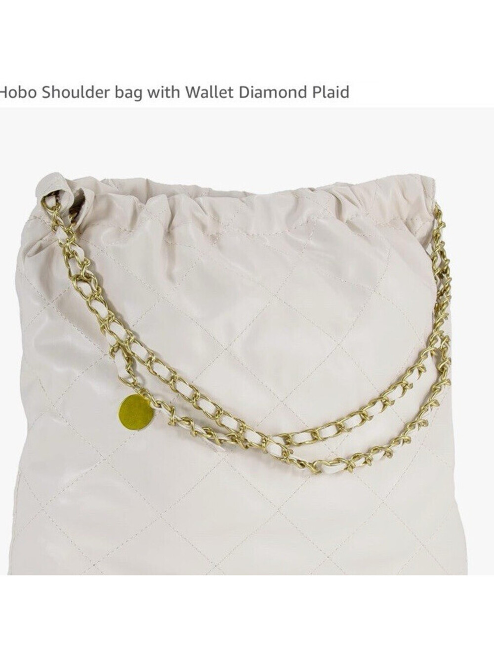 Hibala White Quilted Crossbody Bag Gold Chain Strap Zip Closure Coin Purse